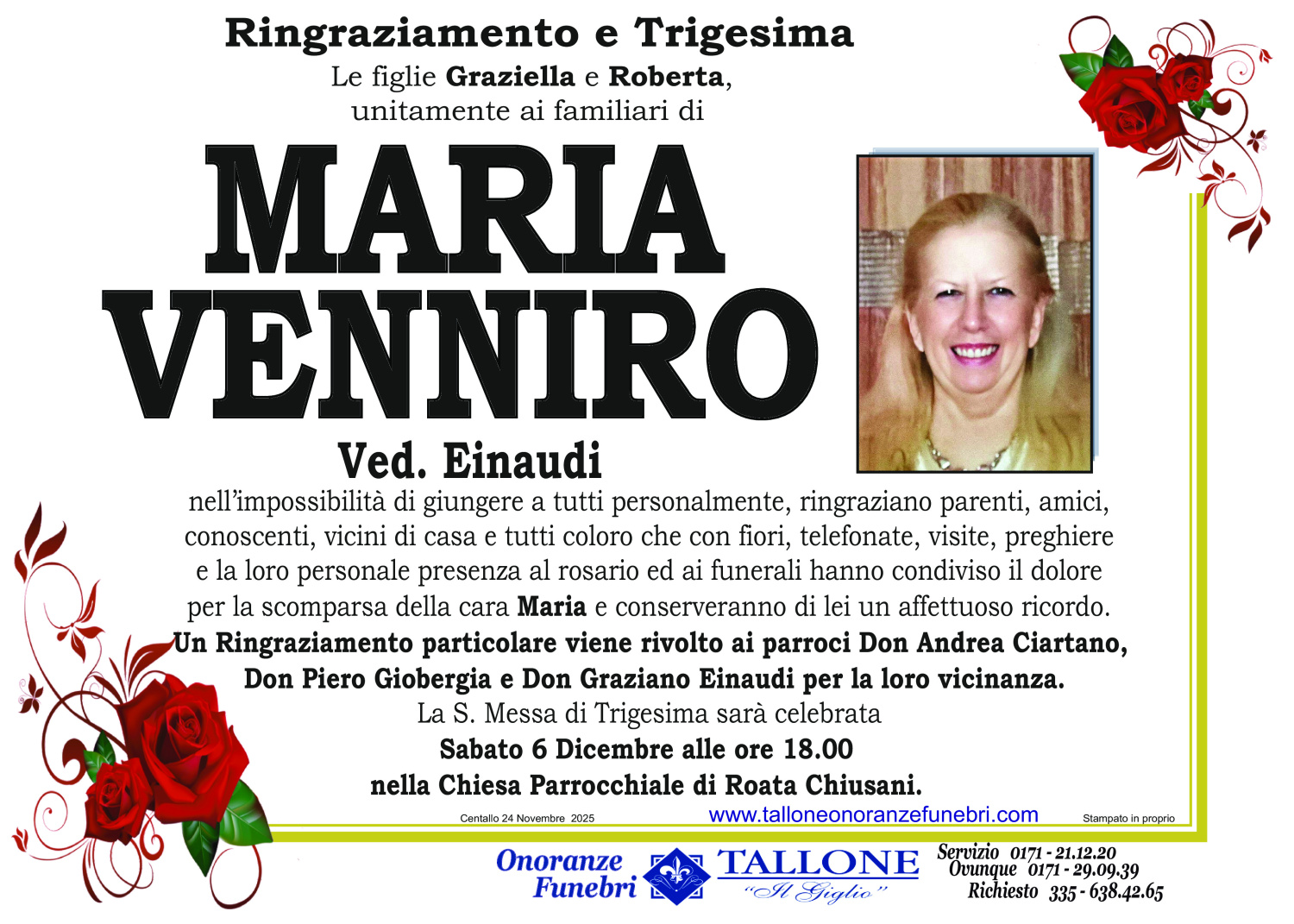 <br />
<b>Warning</b>:  Undefined variable $info in <b>/home/tallone/public_html/ringraziamenti.php</b> on line <b>68</b><br />
Maria Venniro
